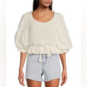 NWT Anthropologie Light Cream Crochet Open Back Crop Top